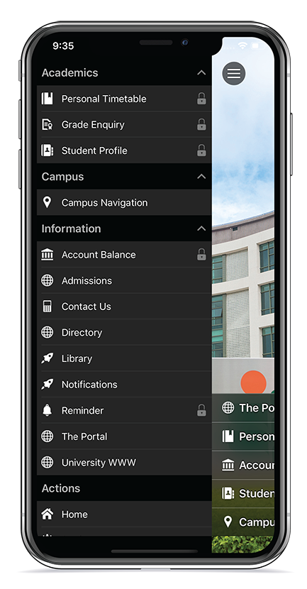 Mobile app menu screenshot